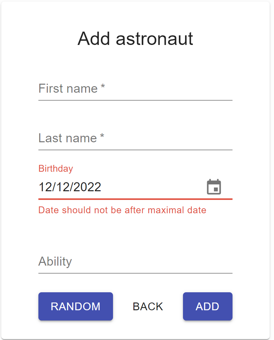 Chyba zobrazená při zadání datumu po zvoleném maximu. Datum po povoleném maximu